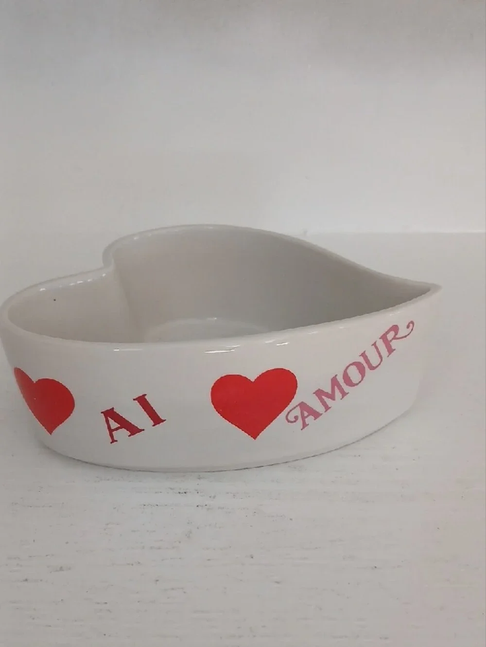 Love & Amor Heart Ceramic Trinket Dish - White with Red/Pink Accents